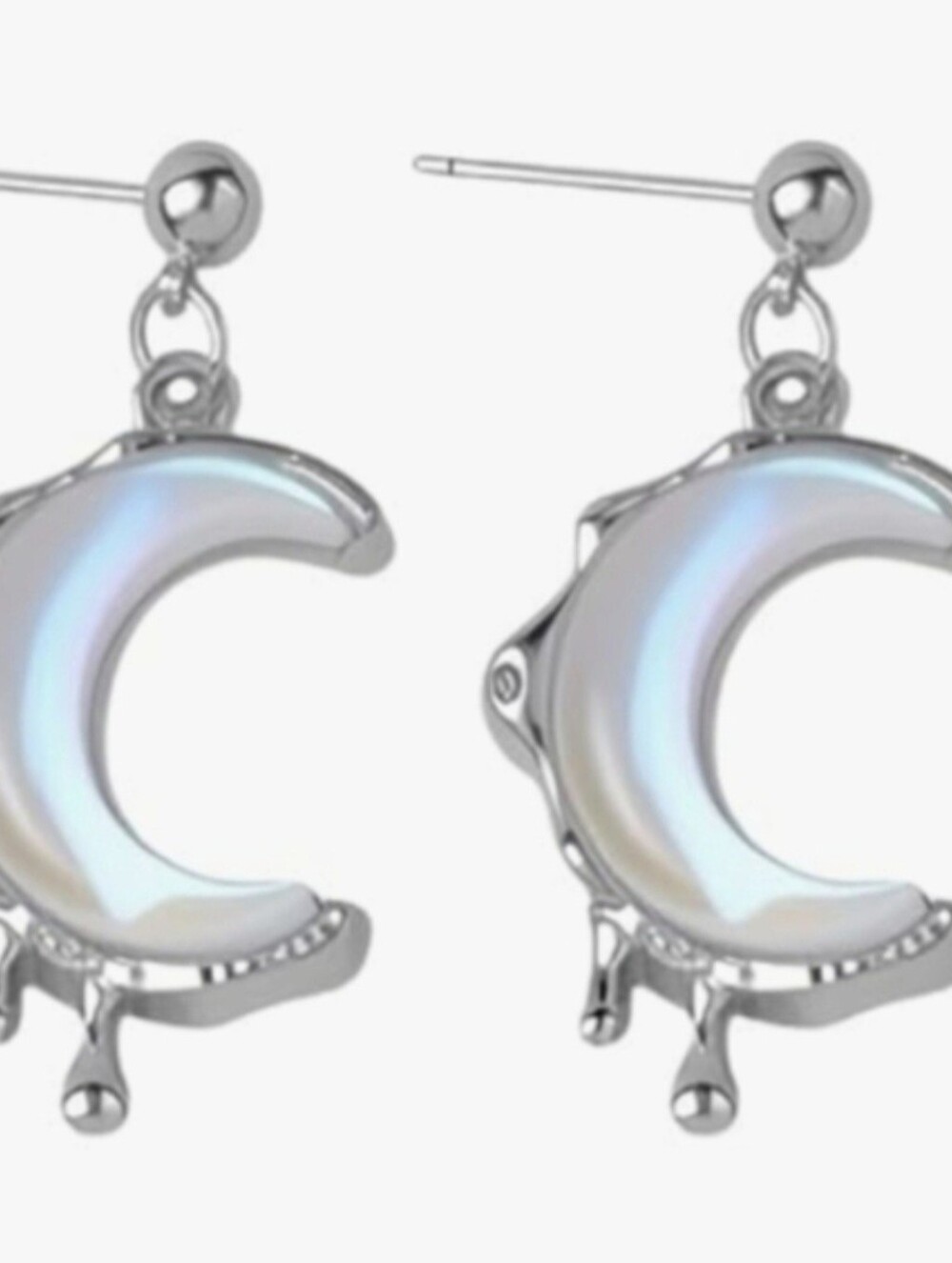 NEW Silver Handmade Crescent Moon Moonstone Drippy Earrings